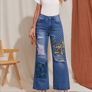 Patchwork Jeans Floral Patchwork Jeans